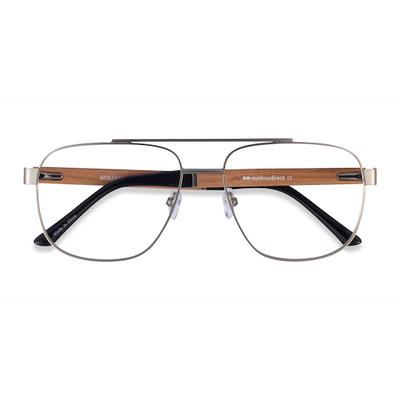 Unisex s aviator Matte Silver Mixed Wood,Metal Prescription eyeglasses - Eyebuydirect s Miramar