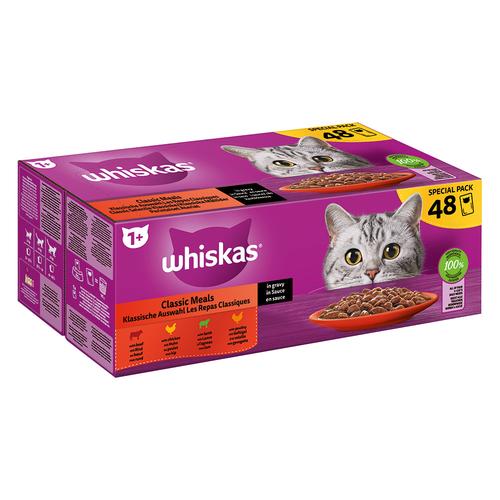 48x 85g Megapack Whiskas 1+ Adult Frischebeutel Klassische Auswahl in Sauce Katzenfutter nass