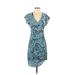 Plenty By Tracy Reese Casual Dress - Sheath V Neck Short sleeves: Blue Print Dresses - Women's Size 4 - Paisley Wash