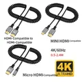 4K@60HZ 0.5-2.4M HDMI-Compatible TO HD/MINI HD/ Micro HD/Coiled Extension Flexible Spiral Cable Male