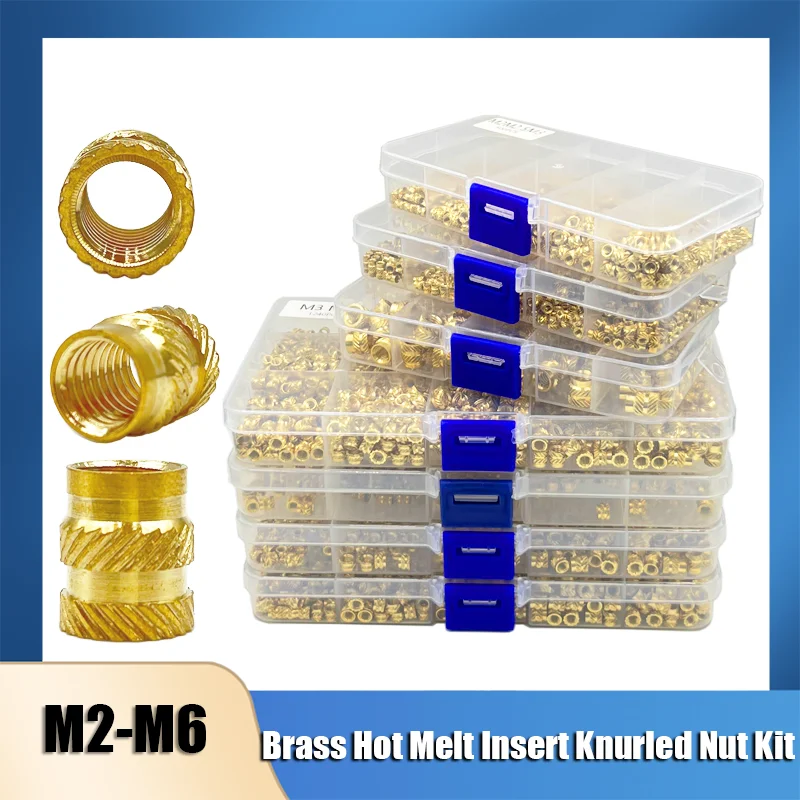 Einsatzmutter-Set M2 M2,5 M3 M4 M5 M6 Messing Hot Melt Rändelmutter Gewinde Wärmeform Doppel-Twill-Einspritzung Einbettung Kupfermutter 3D Image