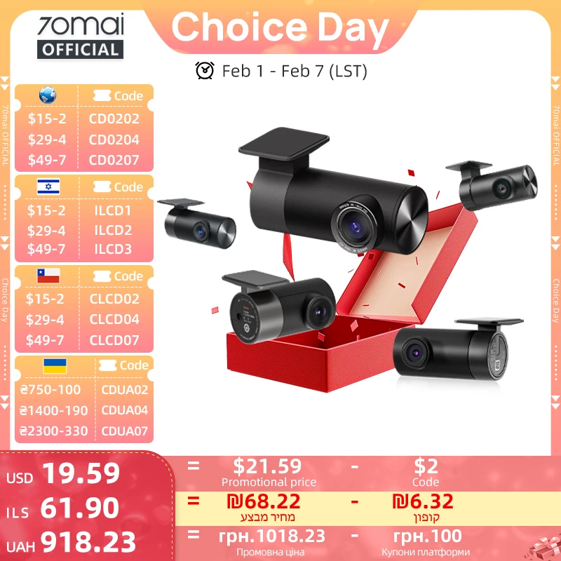 70mai Rear Cam RC06 RC12 RC14 RC22 RC24 RC41 Innenkamera FC02 für 70mai Dash Cam Dual-Channel Aufnahme Parkplatz Aufnahme Image