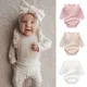 Frühling Neugeborenen Baby Mädchen Romper + Stirnband Musselin Rüsche Langarm Strampler Kinder