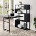 Black L-Shaped Corner Table with Rotating Computer Table and 5-Tier Bookshelf