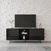 Black Modern TV Stand with 3 Storage and 2 Open Shelves, Durable Particle Board and Solid Wood Legs