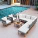 Beige Outdoor Patio Furniture All-Weather Wicker Sofa Set with Acacia Wood Table Top and Removable Cushions, PE Rattan