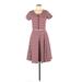 De Collection Casual Dress - Fit & Flare: Burgundy Stripes Dresses - Women's Size Medium