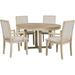 Natural Wood Wash 5-Piece Extendable Butterfly Leaf Wood Dining Table Set, Upholstered Chairs with Armrests
