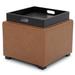 Storage Ottoman Cube with Tray,Footrest Stool Seat Serve as Side Table, PU Leather in Saddle Brown