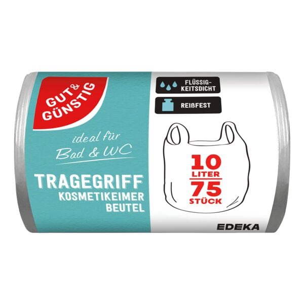 Gut & Günstig 75 Kosmetikeimerbeutel 10 L mit Tragegriff transparent Image