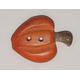 "1 wooden hand carved button. Red Brown Pumpkin with stalk. Circa 1920s. 2 sewing holes. 1\" by 13/16\". NM212"