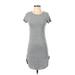 Heart & Hips Casual Dress - Shift Scoop Neck Short sleeves: Gray Solid Dresses - Women's Size Small