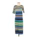 Scotch & Soda Casual Dress - Midi High Neck Short sleeves: Blue Stripes Dresses - Women's Size P