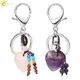 CSJA Heart Natural Crystal Keychains 7 Chakra Healing Stone Pink Quartz Tiger Eye Keyring Silver