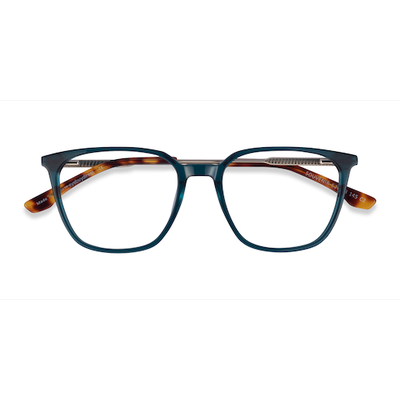 Unisex s square Clear Teal Light Gold Acetate,Meta...
