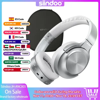 Siindoo JH-ANC805 drahtlose bluetooth headset aktive geräusch unterdrückung tiefe bass über ohr kopfhörer mit mikrofon für reise arbeit tv Image