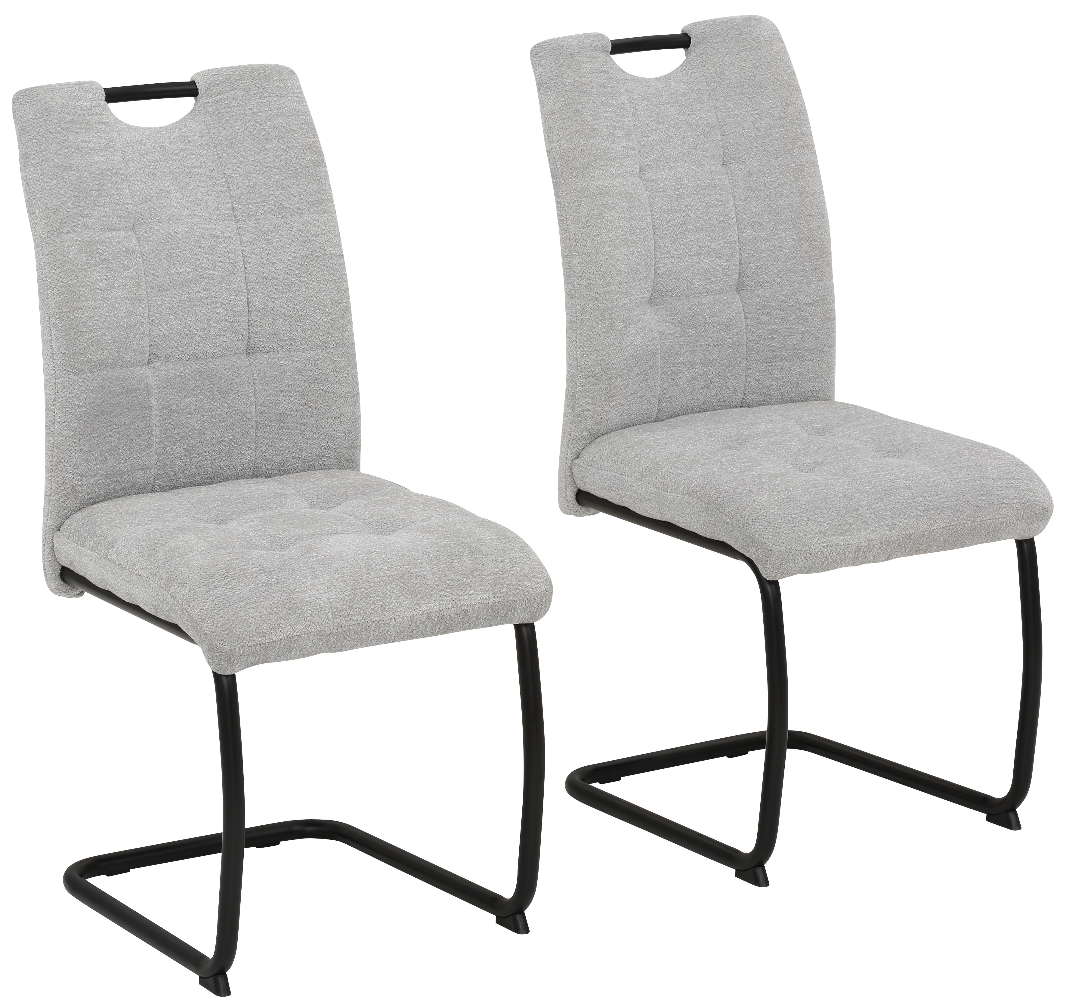 Freischwinger HELA "LEONA Esszimmerstuhl", grau (grau, schwarz), B:45cm H:96cm T:59cm, 100% Polyester, Stühle, Freischwinger, Küchenstuhl, für den Esstisch, in Teddyoptik, als 2er und 4er Set lieferbar