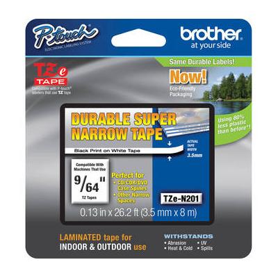 Brother TZeN201 Laminated Supernarrow Tape for P-Touch Labelers (9/64