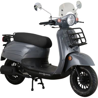 Mofaroller ALPHA MOTORS "Adria", grau (grau, schwarz), Motorroller & Mofas, ohne Topcase, 25 km/h, mit Lenkerschloss und Windschild, B:67,5cm H:108,5cm L:175cm
