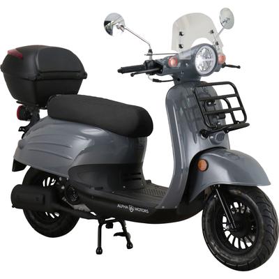 Motorroller ALPHA MOTORS "Adria" & Mofas grau (grau + schwarz) mit Lenkerschloss und Windschild