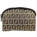 FENDI Pouch Beige Brown Zucchino 7N0003 Canvas Leather FF Women's