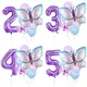 Lila Schmetterlings ballons mit 32 Zoll riesigen lila Zahlen ballons alles Gute zum Geburtstag