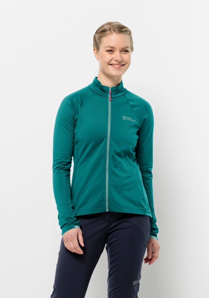 Fahrradjacke JACK WOLFSKIN "MOROBBIA FZ W", Damen, Gr. L (42/44), blau (petrol), OBERSTOFF 91% POLYESTER, 9% ELASTHAN LINING 100% POLYESTER, Jacken Image