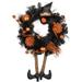 Orange and Black Witch and Pumpkins Halloween Wreath 24-Inch Unlit