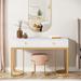 Computer desk Writing Desk with 2 Drawers, 47 inch White and Gold Desk, Modern Simple Study Table, Gold Makeup Vanity Desk