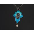 Art Nouveau Necklace, Antique Guilloche Enamel Silver Pendant On Chain, Arts & Crafts Blue & Jewellery Gift