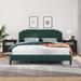 Modern Velvet Curved Upholstered Green Platform Bed, Solid Wood Frame, Nailhead Trim, Full/King/Queen