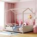 Velvet House Bed with Roof for Kids Girls Boys, Wood Floor Platform Bed Frame with Headboard & Footboard, No Box Spring Needed