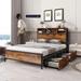 Storage Bookcase Platform Bed with Power Outlets with 2 Drawers