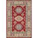 Red Geometric Kazak Foyer Rug Handmade Wool Carpet - 3'3" x 5'0"