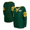 Women's New Era Green Bay Packers Lace-Up Notch Neck Long Sleeve T-Shirt