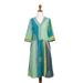 Green Tea,'Green Batik A-Line Dress with Floral Motif'