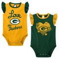 Girls Newborn & Infant Green/Gold Green Bay Packers Spread the Love 2-Pack Bodysuit Set