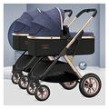 Side by Side Twin Double Stroller for Toddler and Newborn,Twin Baby Pram Stroller Foldable Twins Strollers Detachable Baby Carriage Double Infant Stroller for Girls Boys (Color : Blue)