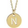 14ct Yellow Gold Letter Name Personalized Monogram Initial N 10mm 16 Polished Initial Disc Necklace Jewelry Gifts for Women - 46 Centimeters