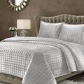 Tribeca Living Florence Velvet Oversized Solid Quilt Set, Polyester, Silver Grey, Twin