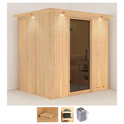 Sauna KARIBU "Bedine", beige (naturbelassen), Saunaofen, integrierte Steuerung, 9 kW, Saunen, 9 KW-Ofen mit integrierter Steuerung