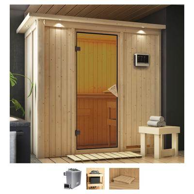 Sauna KARIBU "Vada", beige (naturbelassen), Saunaofen, externe Steuerung, 9 kW, Saunen, 9 KW-Ofen mit externer Steuerung