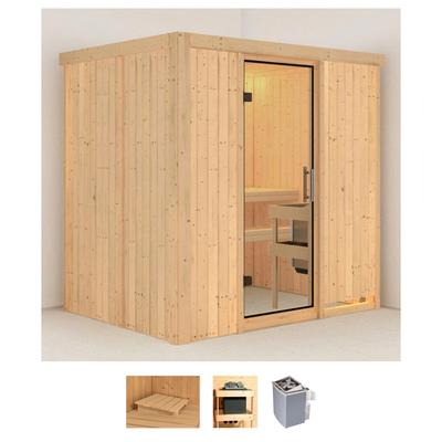 Sauna KARIBU "Bedine", beige (naturbelassen), Saunaofen, integrierte Steuerung, 9 kW, Saunen, 9 KW-Ofen mit integrierter Steuerung
