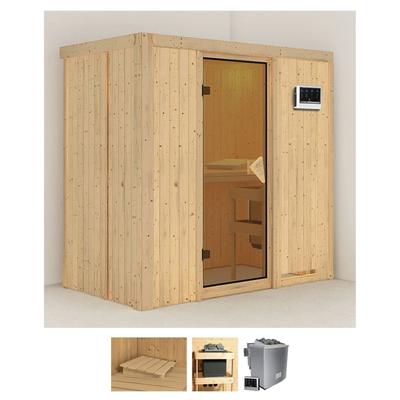 Sauna KARIBU "Vada", beige (naturbelassen), Bio-Kombiofen, externe Steuerung, 9 kW, Saunen, 9 KW-Bio-Ofen mit externer Steuerung