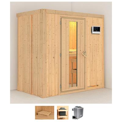 Sauna KARIBU "Vada", beige (naturbelassen), Saunaofen, externe Steuerung, 9 kW, Saunen, 9 KW-Ofen mit externer Steuerung