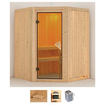 Sauna KARIBU "Larin", beige (naturbelassen), Saunaofen, integrierte Steuerung, 9 kW, Saunen, 9 KW-Ofen mit integrierter Steuerung