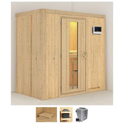 Sauna KARIBU "Vada", beige (naturbelassen), Bio-Kombiofen, externe Steuerung, 9 kW, Saunen, 9 KW-Bio-Ofen mit externer Steuerung