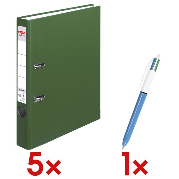 Herlitz 5x Ordner »maX.file protect« schmal inkl. 4-Farb-Kugelschreiber »4 Colours« grün, 5x31.8x28.5 cm Image