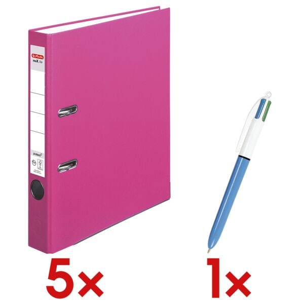 Herlitz 5x Ordner »maX.file protect« schmal inkl. 4-Farb-Kugelschreiber »4 Colours« pink, 5x31.8x28.5 cm Image