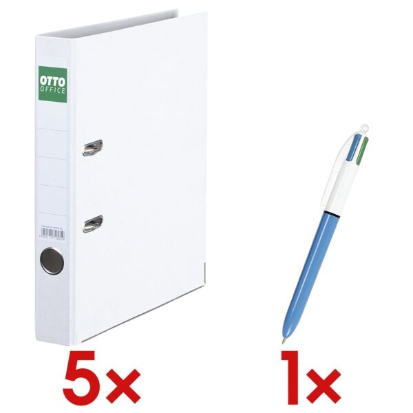 OTTO Office 5x Ordner A4 OTTO Office schmal »Color« einfarbig, inkl. 4-Farb-Kugelschreiber » weiß, 5x32x28.5 cm Image